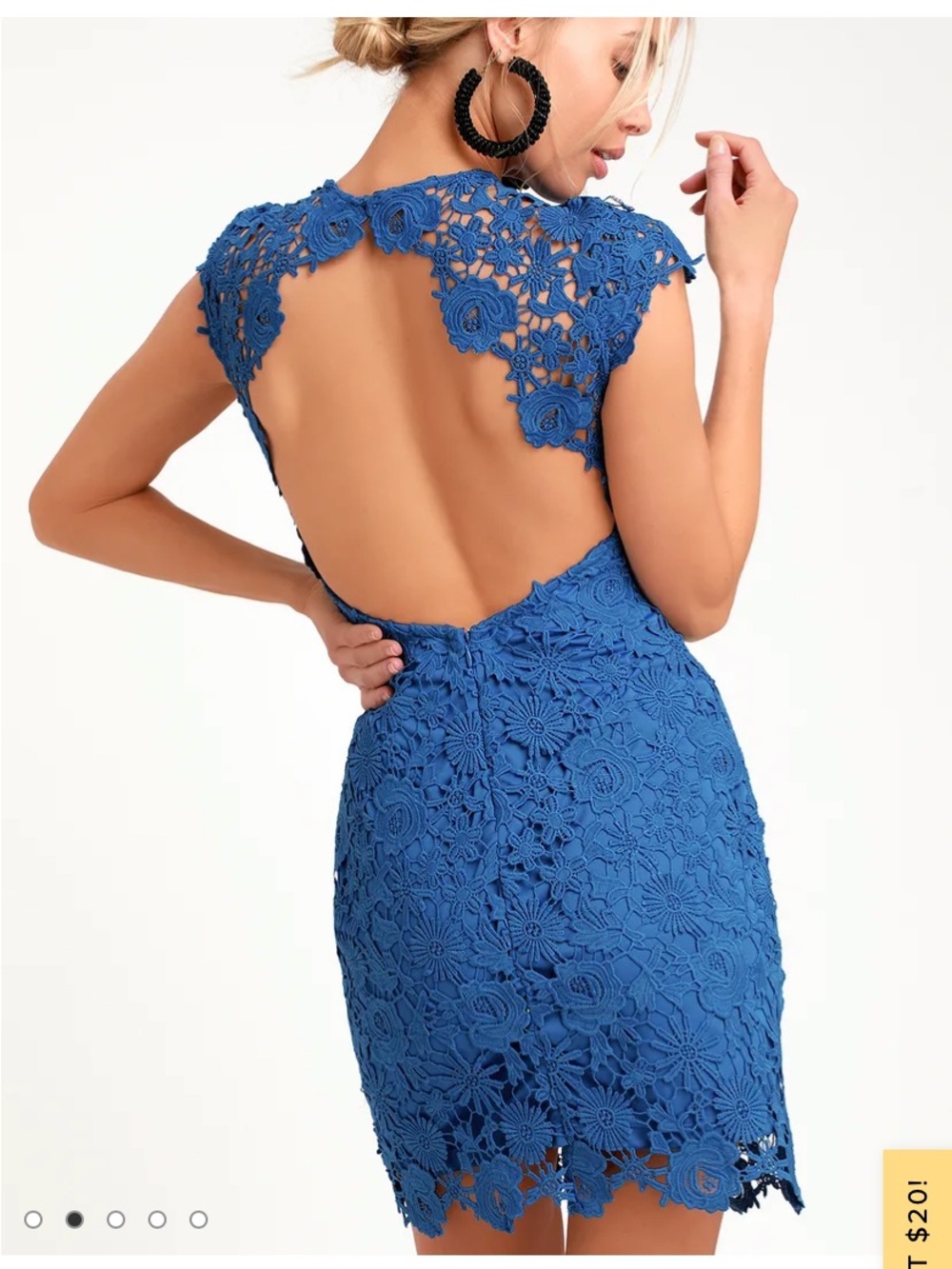 Lulu's Cobalt Floral Lace Backless Sheath Dress